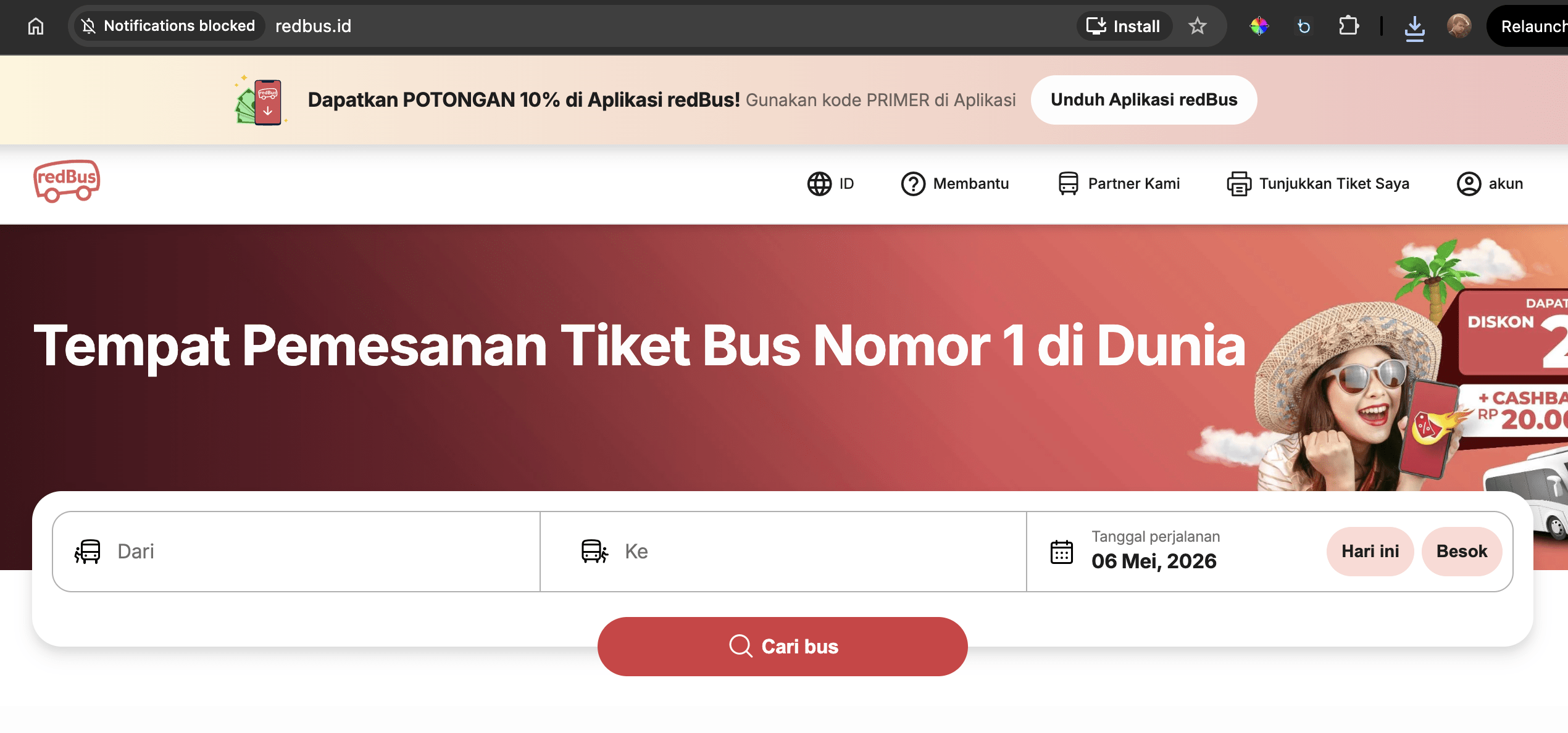 cara beli tiket bus di redbus