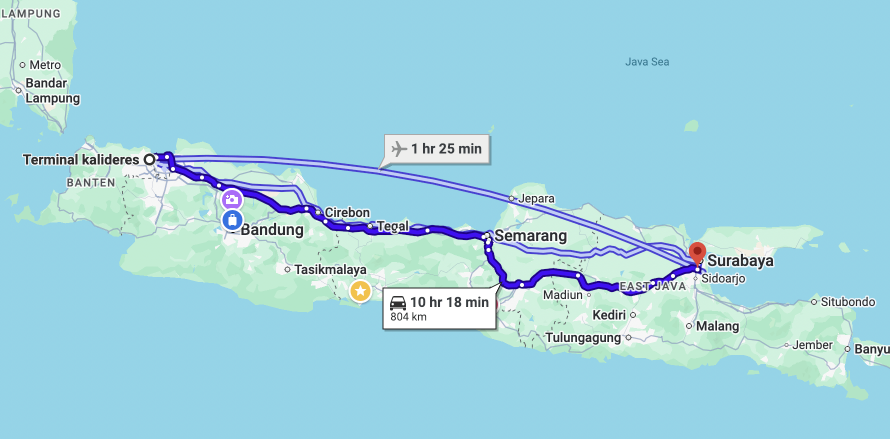 estimasi rute jakarta surabaya