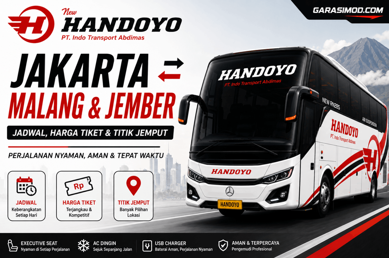 Bus Handoyo Jakarta Malang & Jember- Jadwal, Harga Tiket & Titik Jemput